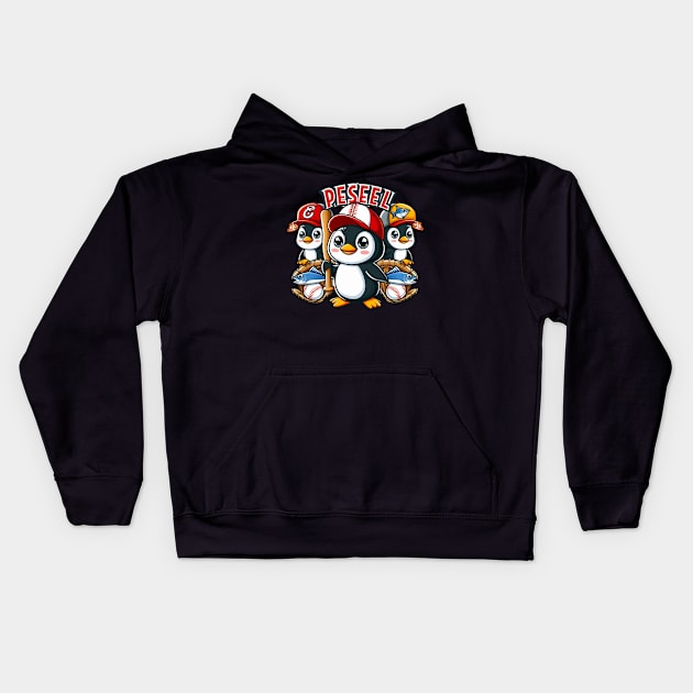 penguin baseball day Kids Hoodie by hsayn.bara